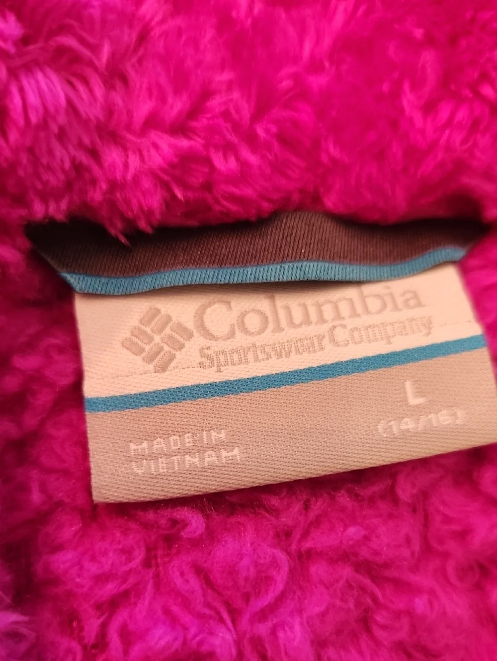Columbia Fushia Fleece Zip Up Jacket Large 14 16